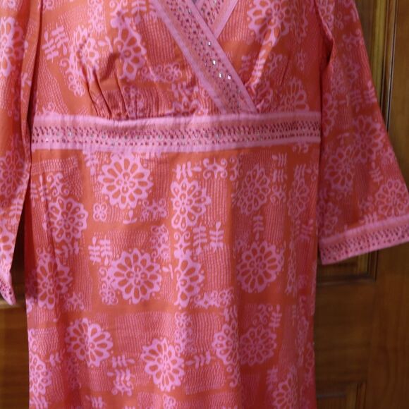 Sigrid Olsen Coral Pink Floral Midi Dress Size 12 Summer Party Vintage - Picture 7 of 16
